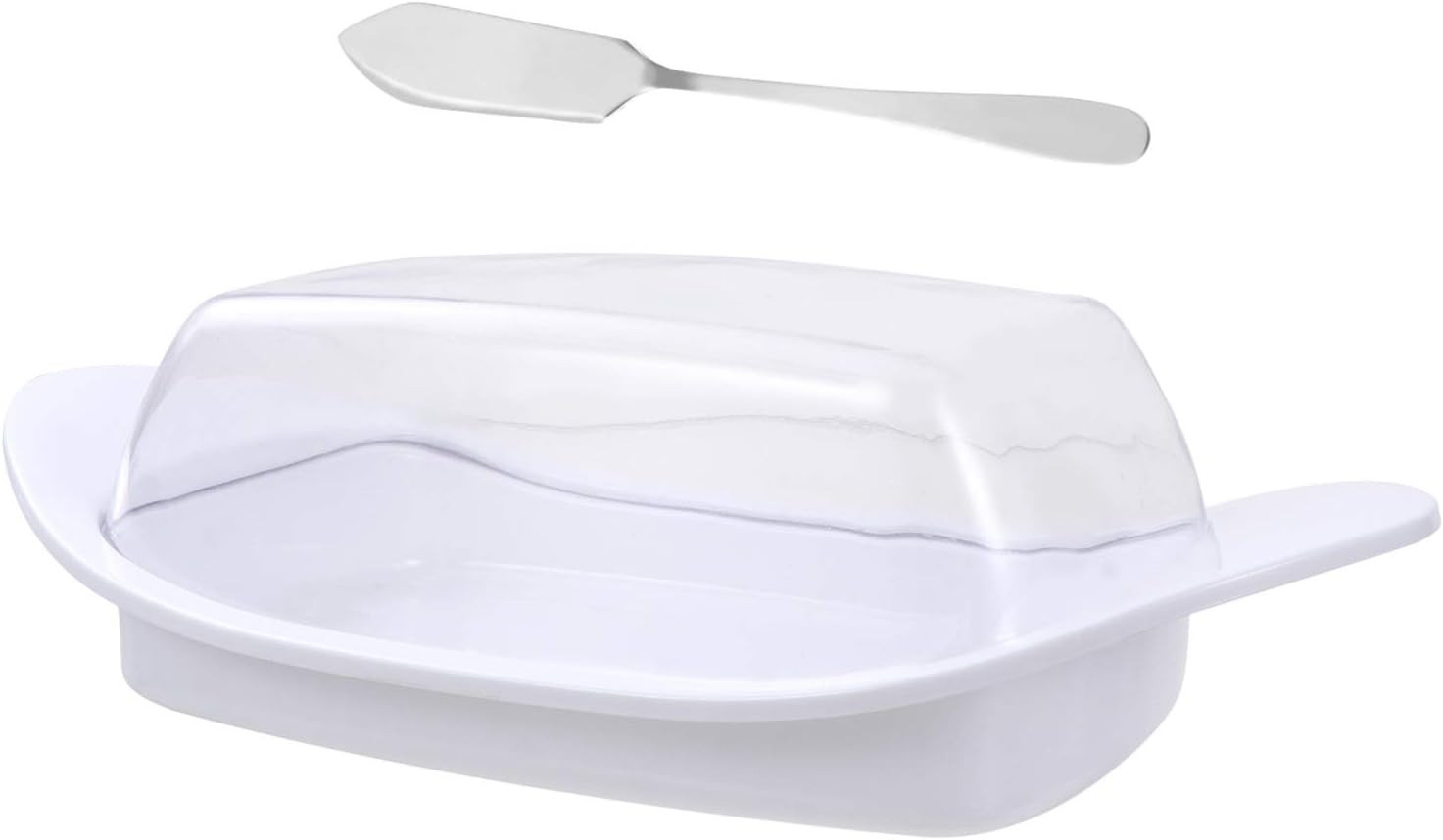 CabilockClear Plastic Butter Dish with Lid Butter Keeper Container Mini Butter Dish Perfect for East West Coast Butter (White)