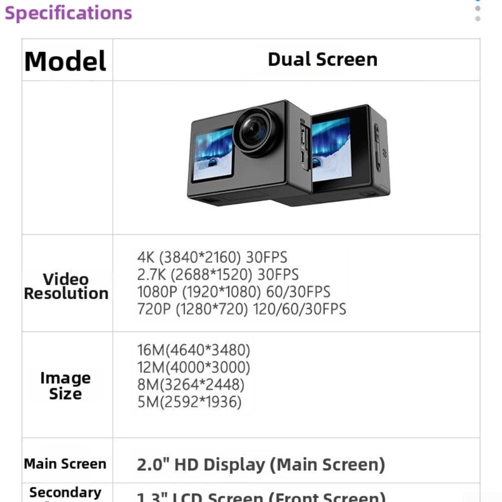 Action Camera, SJ4000 Dual Screen 4K Fotocamera Sportiva con Custodia Impermeabile, Ultra HD Dashcam Per Moto Ciclismo Subacquea