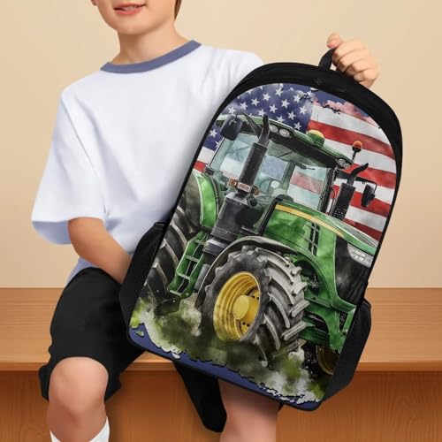 Tractor Backpack for Boys Elementary School American Flag Print Kids School Heavy Duty Bookbag Large Capacity Backpack for School Boys 5th Grade4