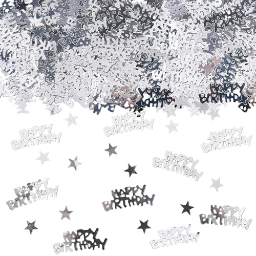 GoldRock Lot de 500 confettis argentés Happy Birthday - Décoration de table à paillettes - Décoration d'anniversaire - Serpentins