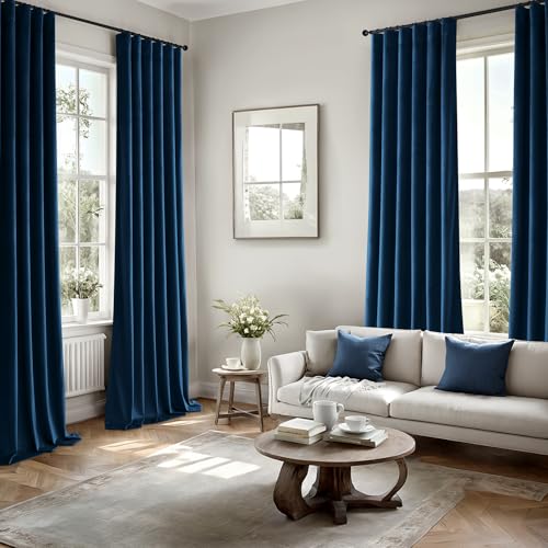 Image of MIULEE Velvet Curtains 50W x 90L 2 Panels Navy Blue Blackout Curtains | Luxury velvet fabric, pinch pleat design, back tab hooks, thermal insulated, blackout light blocking, for living room bedroom