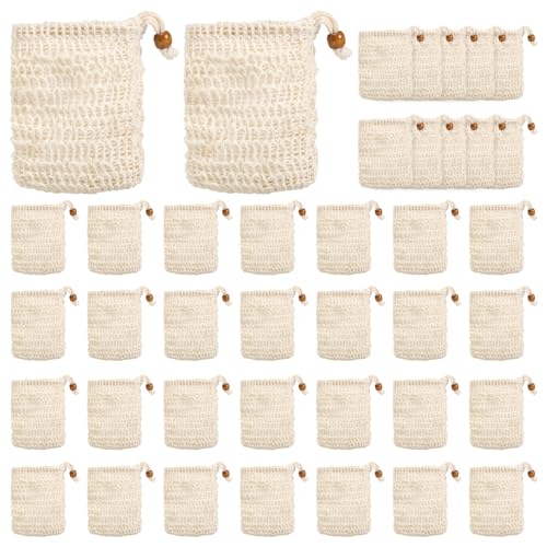 Orolotay Paquete de 40 Bolsas Exfoliantes de JabóN, Bolsa de JabóN de de Sisal Hecha con CordóN para Uso en BañO y Ducha