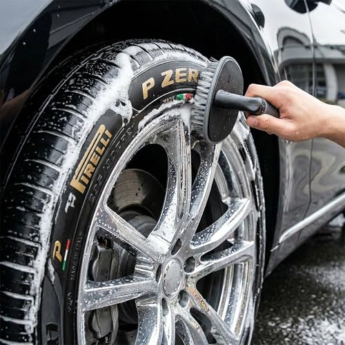 Image of Tire Cleaning Brush- Heavy Duty Car Tire Scrub Brush | Deep Cleaning Hard Bristles | Ergonomic Grip Handle for Car & Bike Tires