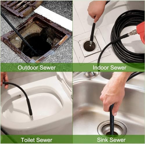 Oasisgalore Sewer Jetter Kit, High Pressure Washer Hose, 15m for Pressure Washer, 5800PSI Drain Cleaner Hose 1/4 Inch NPT, Corner, Rotating & Button Nose Sewer Jetting Nozzle