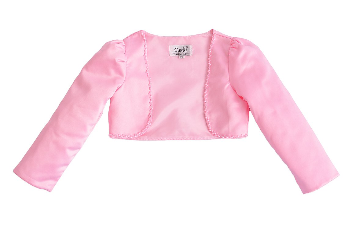 Cinda Girls Pink Long Sleeves Satin Bolero 9-10 Years