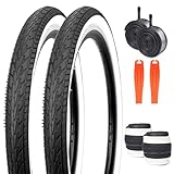 20 x 1.75 Inch Bike Tire 2 Pack Bicycle White Wall Side Tires Folding Bead Tyre with 2 PCS Inner Tubes Compatible with 20' Kids Bike, Folding Bike, Tricycles