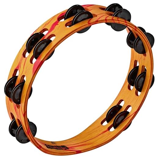 Meinl VivaRhythm VR-TA2-ROM Wood Tambourine with Black Plated Steel Jingles, Red/Orange Marble Finish
