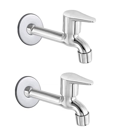 ATC ZANTEX Stainless Steel Fusion Long Bib Cock Bathroom Tap with Flange Chrome Plated (Stainless Steel, 4, Count)