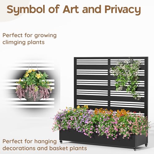 Metal Raised Garden Bed Trellis Large Outdoor Planter Box for Patio,Balcony Privacy Planters for Patio 48.4" x 47"x 15.7 Wheels Drainage Holes,for Climbing Vegetables,Flowers,Vines（Black） by SNYXXOZ - Used condition - Image 5