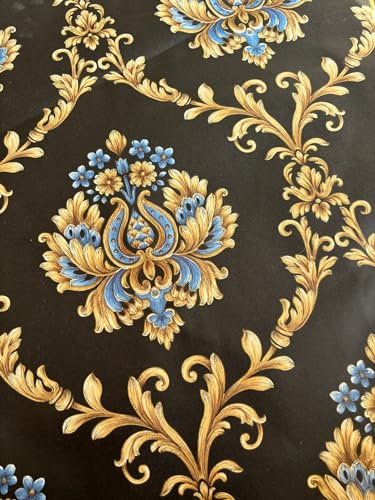 Image of Eurotex Non Adhesive PVC Wallpaper Roll for Home Wall Decor, Wallcovering for Living Room, Bedroom Walls l Luxury Damask Premium Wallpaper Roll (57 sq.ft Roll, 230210-Black)
