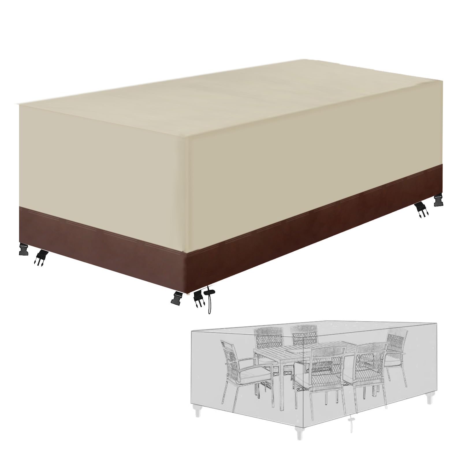 PRELGOSP Garden Furniture Cover, Heavy Duty 420d Oxford Fabric Garden Furniture Covers Waterproof, Anti-Uv, Windproof Outdoor Rattan Furniture Cover,beige brown,250x250x90cm