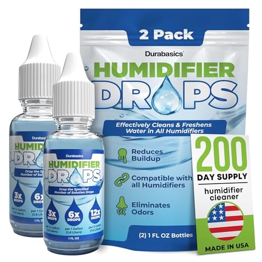Durabasics [2 Pack] Humidifier Drops for Cleaning - Food Grade Humidifier Cleaner Slows Buildup & Scaling - Cleans & Deodorizes Water - Suitable for All Models - 200+ Day Supply - Made in USA