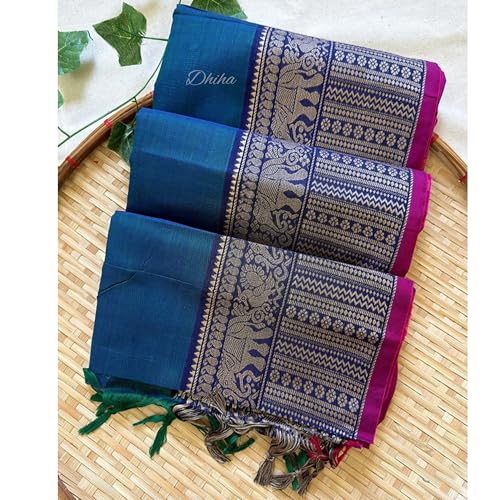 Image of Narayanpet Pure Cotton Saree for Women | Preethika Big Border Saree with Running Blouse | Tassels | Handloom Weave