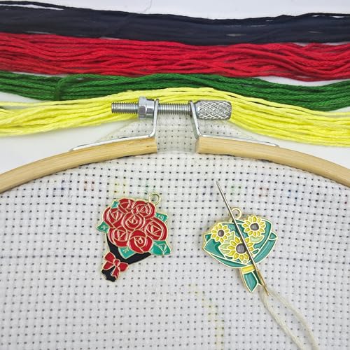 Image of 2Pcs Needle Minder for Cross Stitch, Pretty Flower Cartoon Enamel Pin,Embroidery Needlework Accessories,Gift for Cross Stitch Lover (Rose Bouquet)