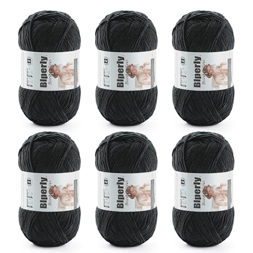 Image of 6 Pack Chenille Yarn for Crocheting - 948yds Soft Fluffy Yarn for Crochet Amigurumi Baby Blankets - Fingering Weight Yarns 50g /1.76oz Each (6, Black)