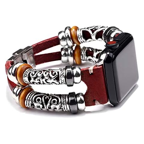 YISPIRIN Adjustable Replacement Strap, Compatible with Apple Watch 44mm 42mm, Leather Wrist Band Compatible with i Watch SE/iWatch Series 6 5 4 (44mm)/3 2 1(42mm) (Red) Cover