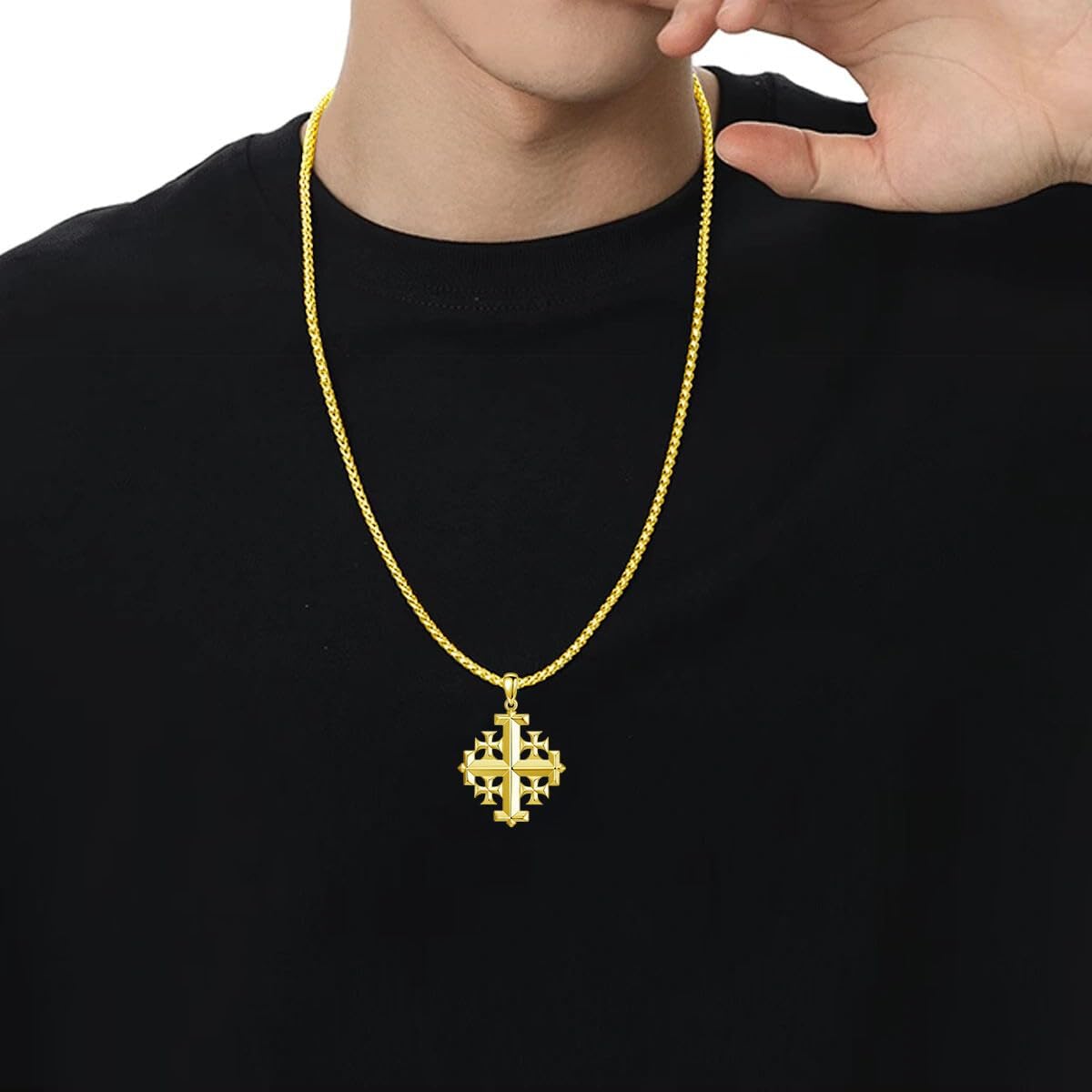 Jerusalem Cross Necklace 925 Sterling Silver Christian Jewelry for Men, w/Stainless Steel Chain 22 + 2 Inch - Image 3