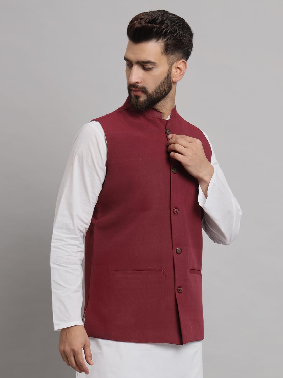 LATEST CHIKAN Men's Traditional Cotton Solid Nehru Jacket/Waistcoat -SADRI-DB-M-42 - Image 3 thumbnail