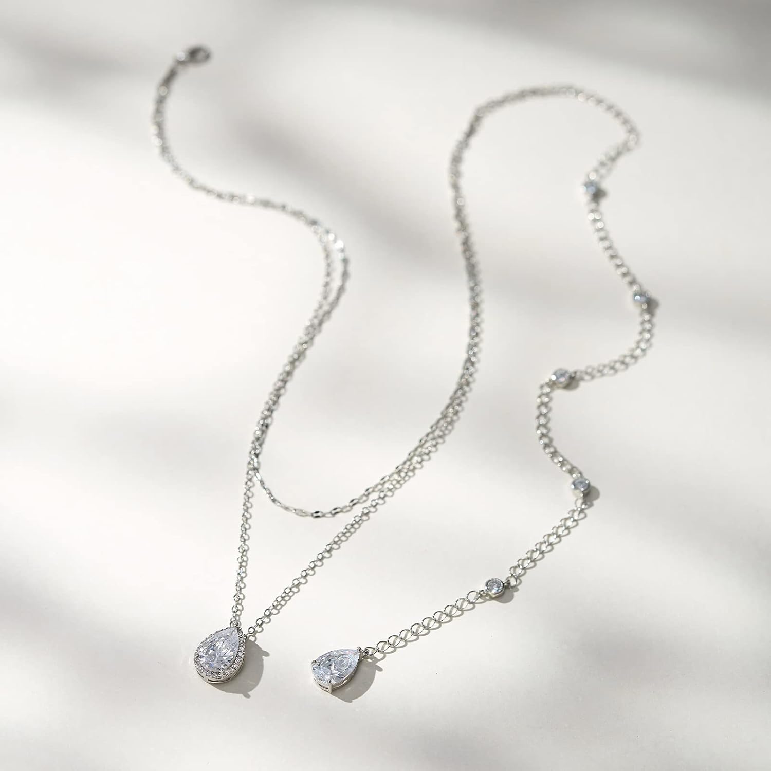 SWEETV Teardrop Wedding Back Necklace for Bride Bridesmaids, Cubic Zirconia Simple Back Pendant Bridal Necklace for Wedding Party - Image 6