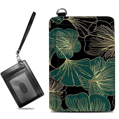 Image of Small Travel Wallets, Art Leaf Slim Minimalist Front Pocket Wallet with Wristlet, RFID Blocking PU Leather Credit Card Holder with ID Window Change Purse for Men Women
