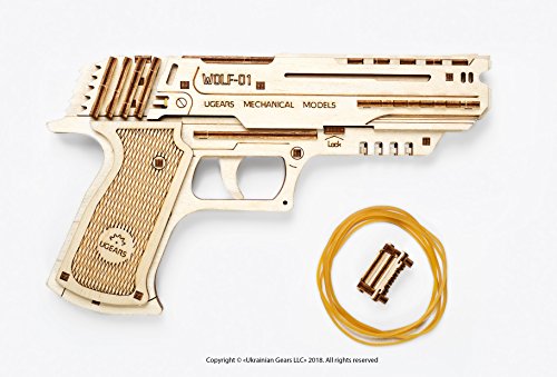 UGEARS Wolf-01 Handgun Wooden Mechanical 3D Brainteaser Best Gift Puzzle for Adults and Teens
