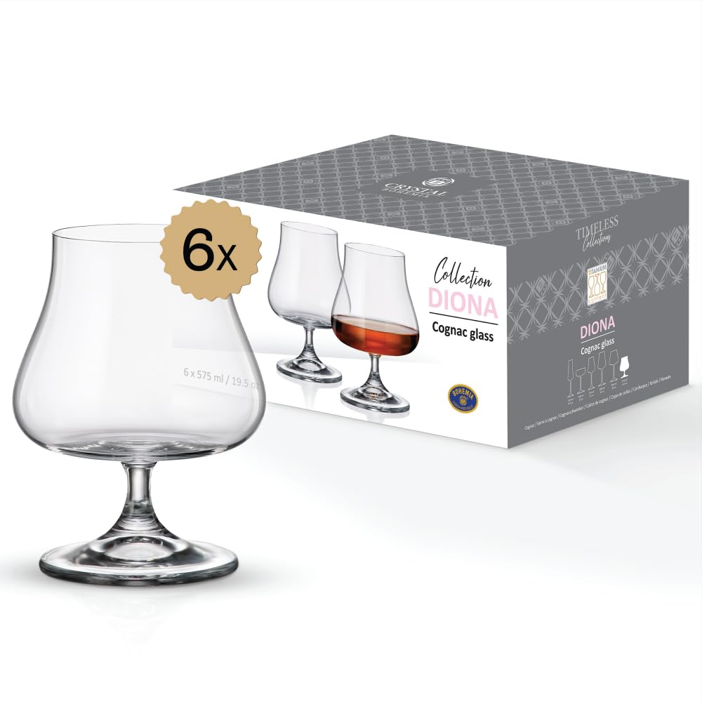 Crystal Bohemia Cognacgläser - 6er Set, je 575 ml, spülmaschinenfest, robust, kratzfest & bleifrei - Elegante Kristallgläser für Cognac, Brandy & edle Spirituosen - Ideal als Geschenk