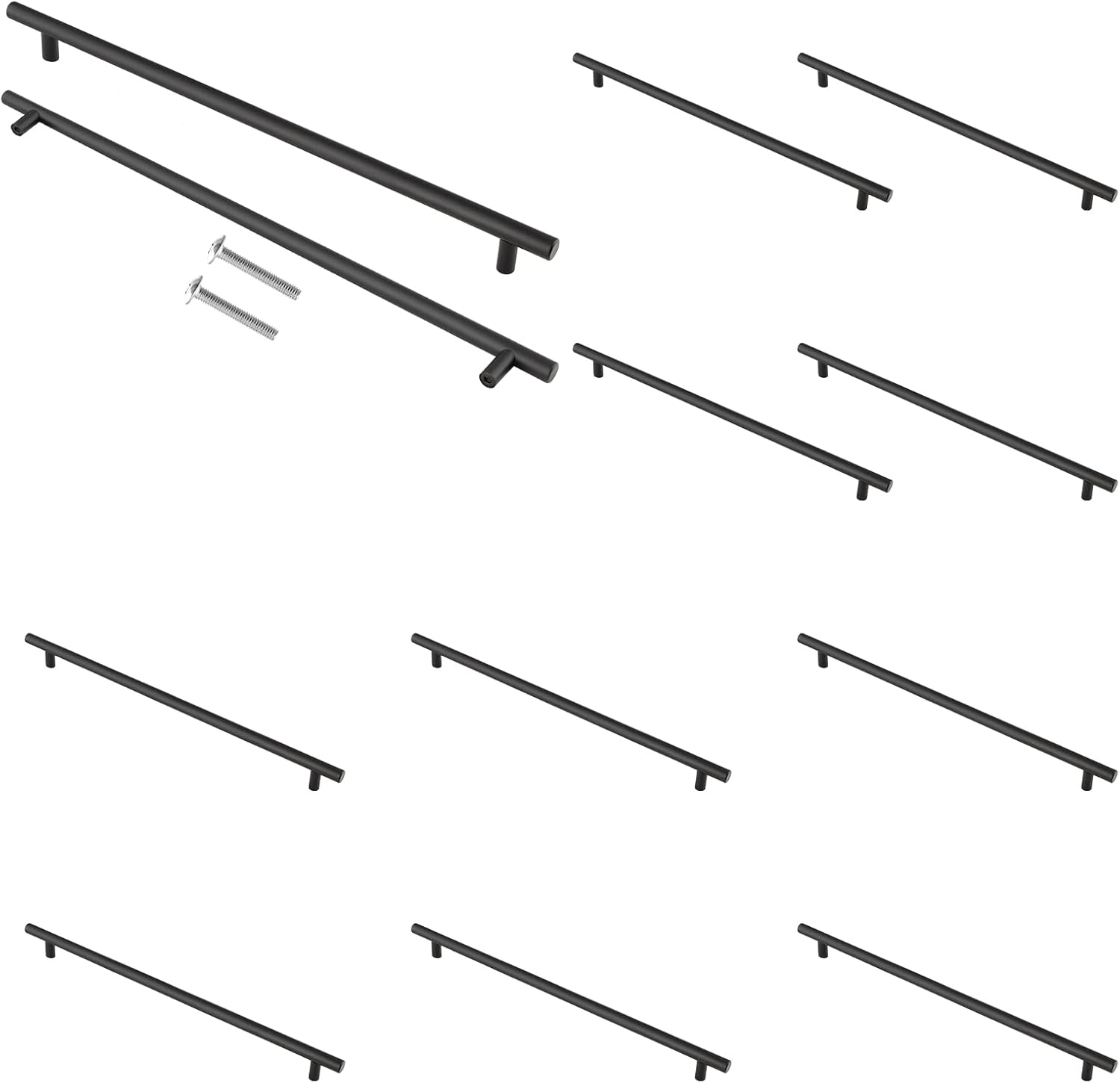 Cjueiom 12 Pack Matt Black Cupboard Handles 192mm Hole Center T Bar