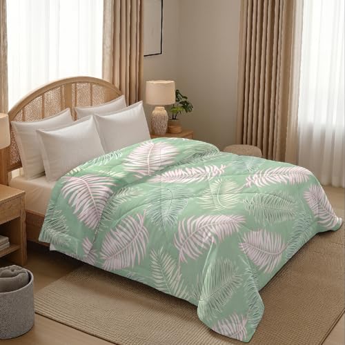 Image of MORADO Glace Cotton AC Comforter /Blanket /Quilt for Double Bed | Ultra Soft & Lightweight | All Season Reversible Comforter | Cozy Bedding for Home & Hotel | Size 90x100 Inches,Green & Leaf,Double