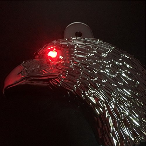 AfterMokit Replacement Horn Cover with Red LED for Harley Davidson Dyna Softail Sportster Touring Trike Models with Cowbell & VRSC V-Rod Models 1986 and Up Chrome American Eagle Head