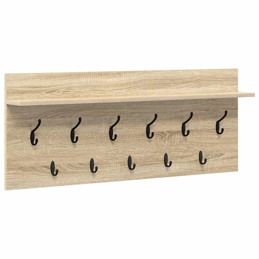 Porte-manteau mural en chêne Sonoma avec étagère meuble bois entrée