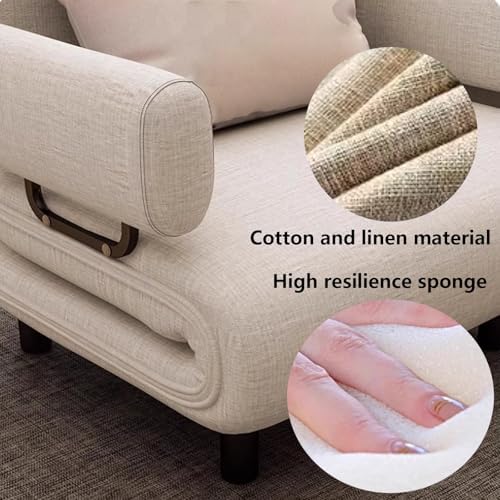 Modern Convertible Sofa Bed with Armrests & Pillows - Pull-Out Sleeper Chair, Cotton & Linen Fabric, Compact Lounge Couch with Sponge Mattress for Living Room & Small Spaces (Gray, 192 x 65 x 28cm)