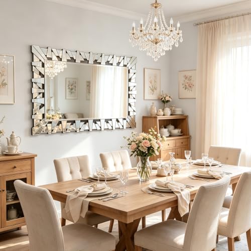 Image of 40 inch x 28 inch Large Wall Mirror with Glass Frame for Living Room