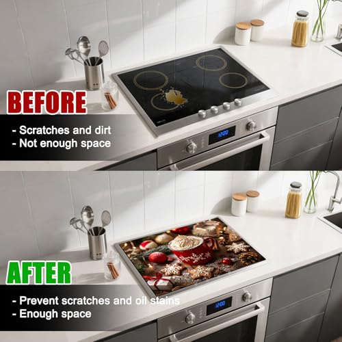 Image of Nuxovilar Red Cup Mug Stove Cover Diatom Mud 28.35x20.47 In | Glass Protector Countertop Mat Counter Saver Cooktop Cover Kitchen Festive Decor Room (Red Cup Pattern)
