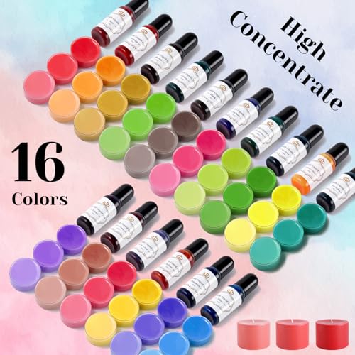 HTVRONT Candle Dye - 16 Vivid Colors Liquid Candle Wax Dye, High Concentrate Candle Dye for Soy Wax, Beeswax, Gel Wax, Palm Wax - 10ml/ 0.35 oz