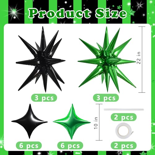 Image of TONIFUL 22Inch 18Pcs Black Green Large Explosion Star Mylar Balloons and 10Inch Four Pointed Star Balloons Set for Christmas New Year Birthday Wedding Bridal Shower Anniversary Photo Booth Supplies
