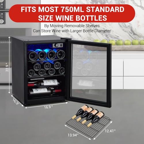 Image of 16 Bottle Wine Fridge, Small Wine Cooler Temperature Adjustment Range 40~61F, Mini Wine Refrigerator Freestanding for Home Kitchen Office Bar, Wine Cellar for Red, White and Champagne