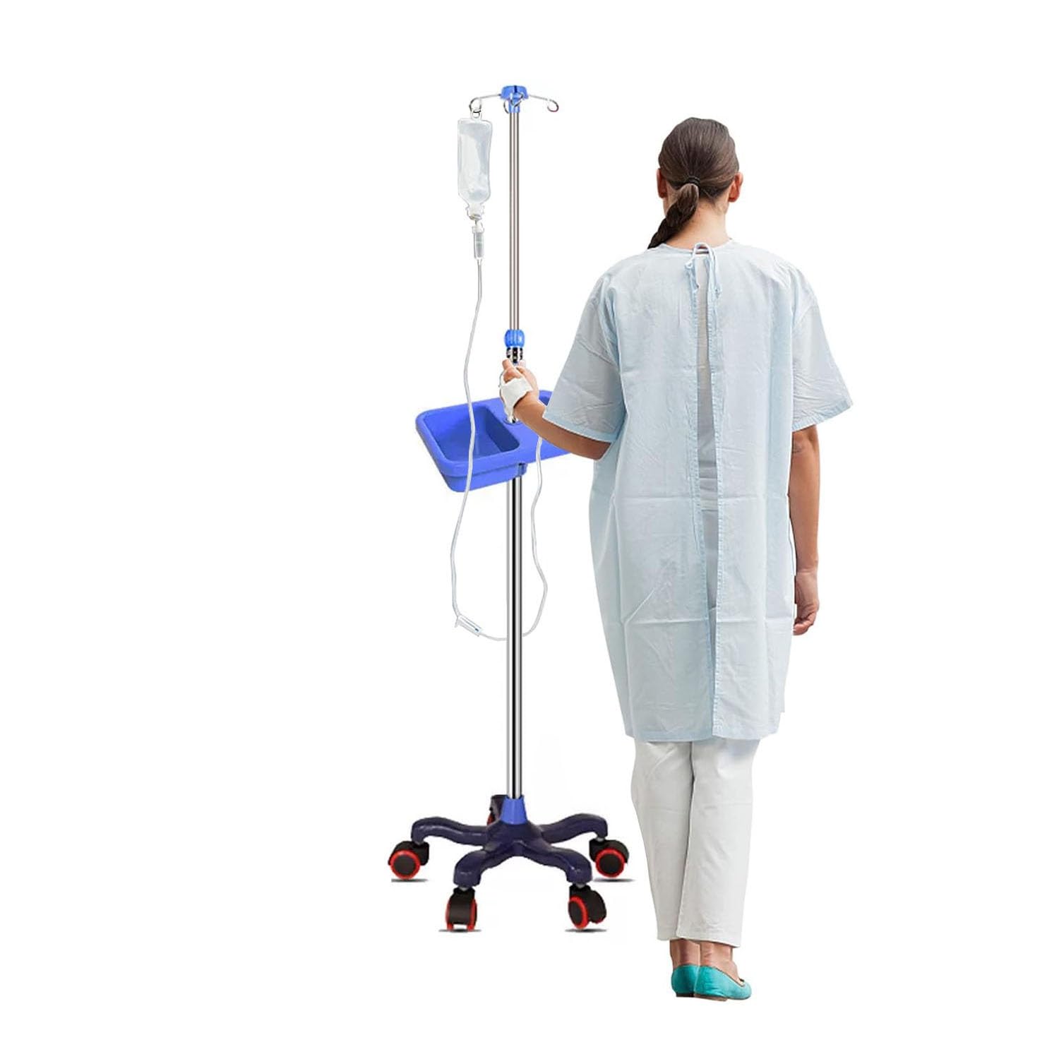 Pali per flebo Supporti per flebo Supporto per Sacca per flebo Asta per infusione Supporto per Sacca per flebo, con 5 Ruote e 4 Ganci, Asta in Acciaio Inossidabile, regol(C)