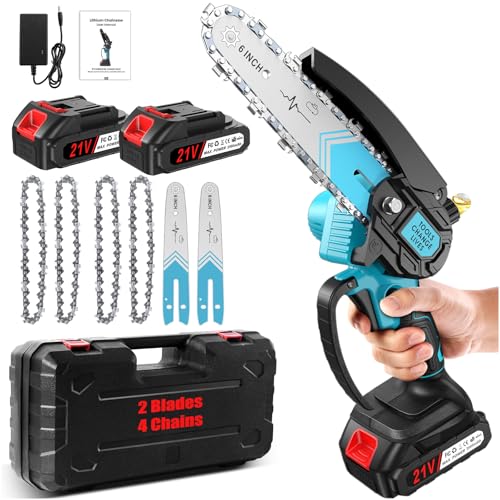 Motosierra recargable, minisierra recargable de 6 pulgadas, motosierra eléctrica inalámbrica, con boquilla de lubricación, incluye 4 cadenas y 2 hojas de sierra, apta para cortar madera y ramas