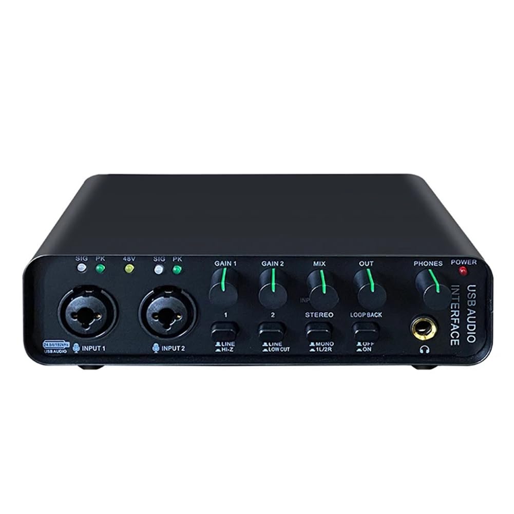 Interfaz de Audio Profesional con Tarjeta de Sonido y Monitorización para Guitarra Eléctrica, Grabación en, Canto en Estudio y Micrófono.