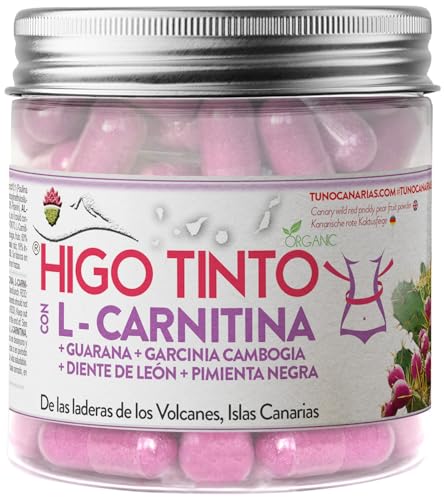 HIGO TINTO de Tuno Canarias con L-Carnitina. Potente Quemagrasas - Mejora Energía, Resistencia y Rendimiento (90 Capsulas), Suplemento de Origen Natural, Complemento ECO y Vegano