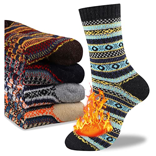 Image of Heatuff Mens Thick Wool Regular Socks Thermal Warm Winter Crew Regular Socks 5 Pairs Multicolors, Normal Thick - Multicolor 8, One Size