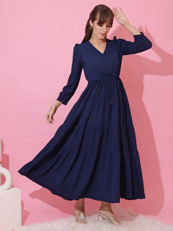 Image of Honky Tonky Women's Casual 3 /4 Sleeve Crepe Fit and Flare Dress| Comfortable Relaxed Fit Summer Party Dress