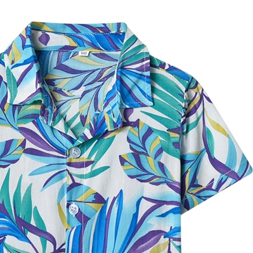 Boys Lapel Tropical Botanical Print Single Breasted Cardigan Beach Shirt Thermal Long Sleeve Boys (G, 9-12 Months)3