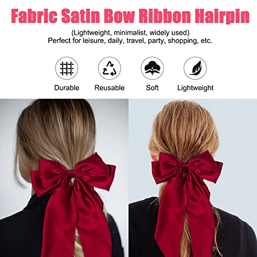 Jumbo Bow Clip With Tails Hair Bow Clip For Woman Girls Silky Satin Hair Barrettes Clip Large Bow Hair Slides Metal Clips French Barrette Long Tail Bowknot Hairpin Hair Pins Accessories (Red) #TOP2