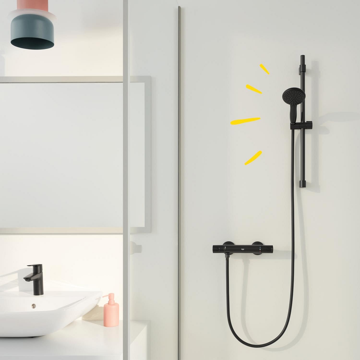 GROHE Vitalio Start 110 Conjunto de barra de ducha (2 chorros, barra de ducha 900 mm, ahorro de agua), negro mate 269542431