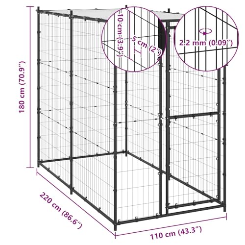 Gecheer Outdoor-Hundezwinger Stahl mit Überdachung 110x220x180 cm, Hundezwinger Outdoor-Hundekäfig Sicherer Hundeauslauf für Garten Terrasse Draußen150795