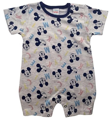 Disney Mickey Mouse Romper Bodysuit Babygrow (Multi Grey, 6-9 Months)