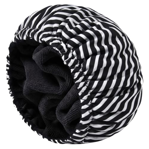 Shower Cap for Men Black Bath Cap Reversible Terry Lined Large Waterproof Adjustable Shower Caps Elastic Band Stretch Hem Hair Hat for braids product thumbnail 12