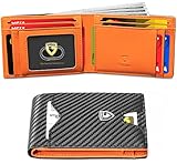 GSOIAX Slim Wallet for Men Minimalist Genuine Leather Carbon Fiber Rfid Blocking Cowhide Bifold Credit Card Holder With Gift Box (Carbon Black and Orange)
