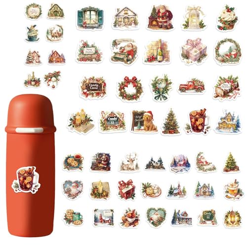 Zuasdvnk Pegatinas navideñas, pegatinas de temática navideña, pegatinas navideñas impermeables 100X - Pegatinas para portátil para tableta, teléfono, botella de agua, ordenador, decoraciones de